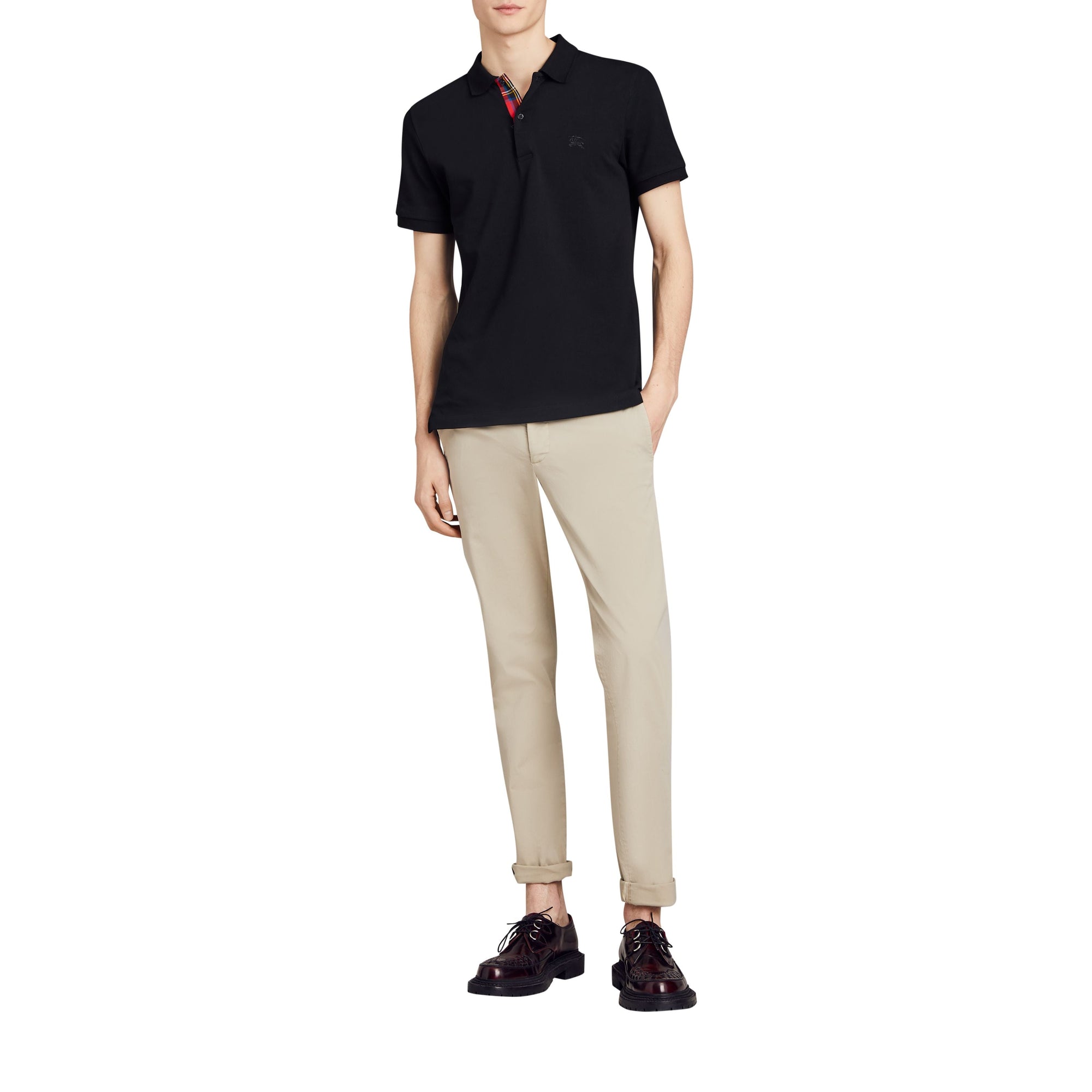 BLACK Polo en piqué de coton avec détails tartan