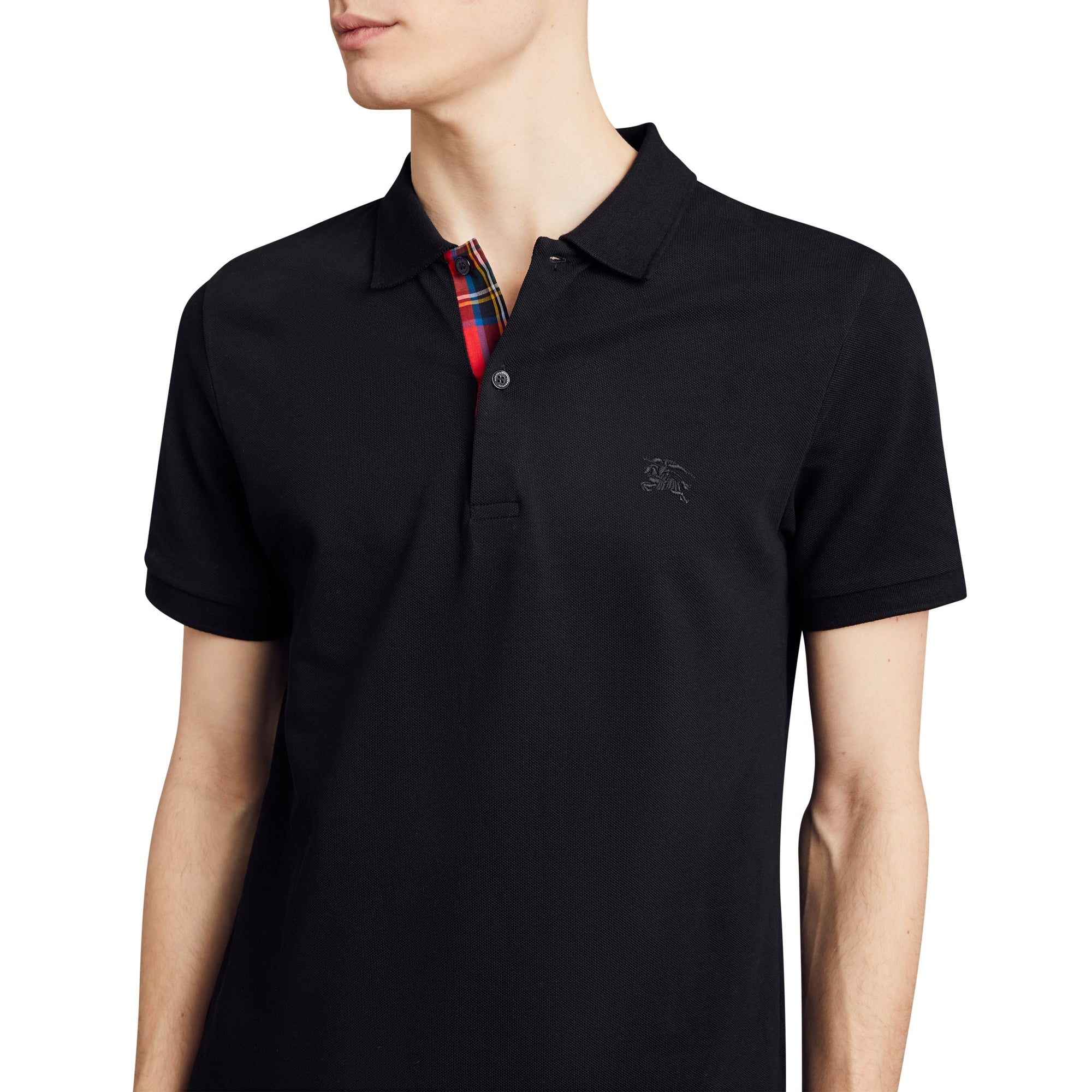 BLACK Polo en piqué de coton avec détails tartan