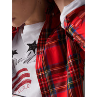 BRIGHT RED Chemise en coton tartan à col boutonné