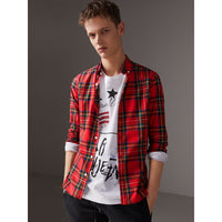 BRIGHT RED Chemise en coton tartan à col boutonné