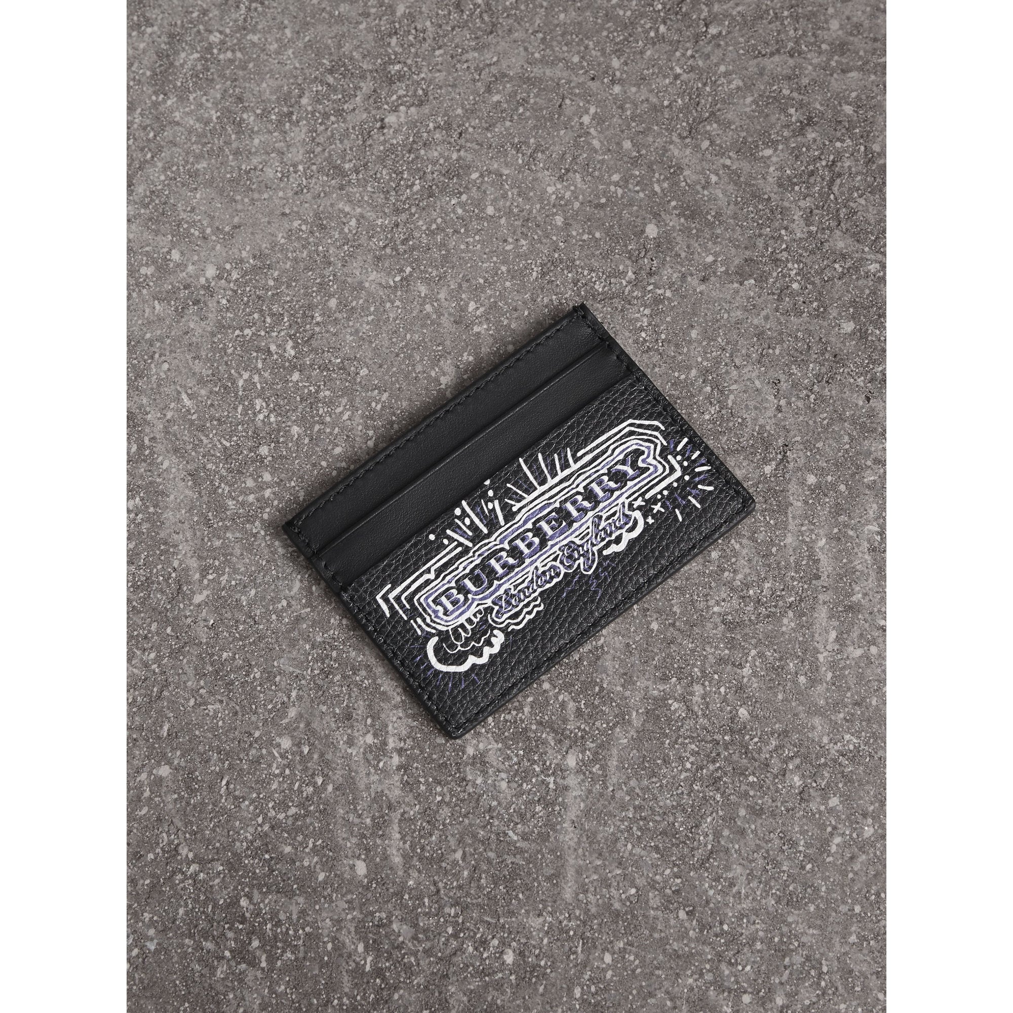 BLACK/BLACK Porte-cartes en cuir à imprimé doodle