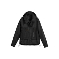 Veste à col entonnoir avec capuche repliable - Noir