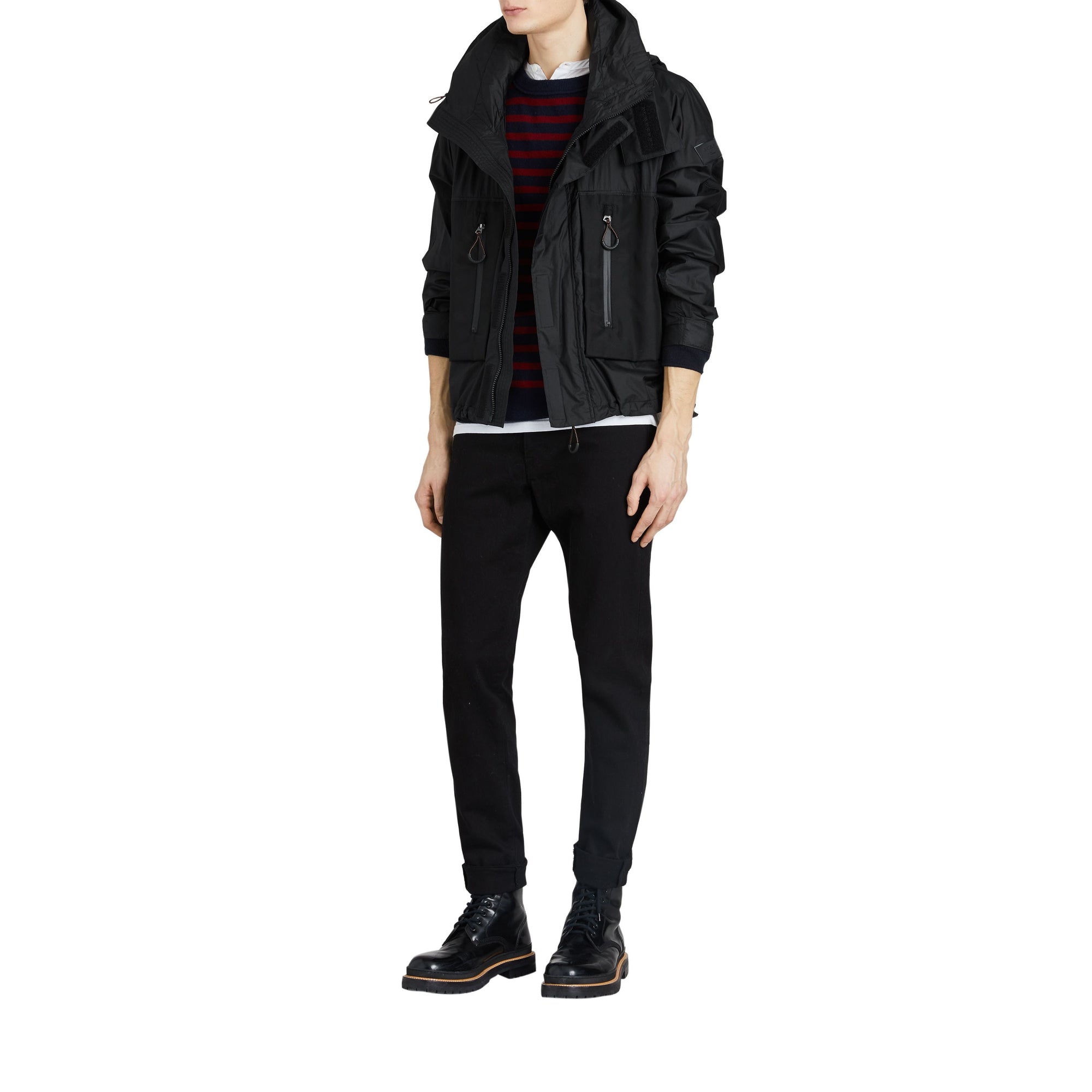 Veste à col entonnoir avec capuche repliable - Noir