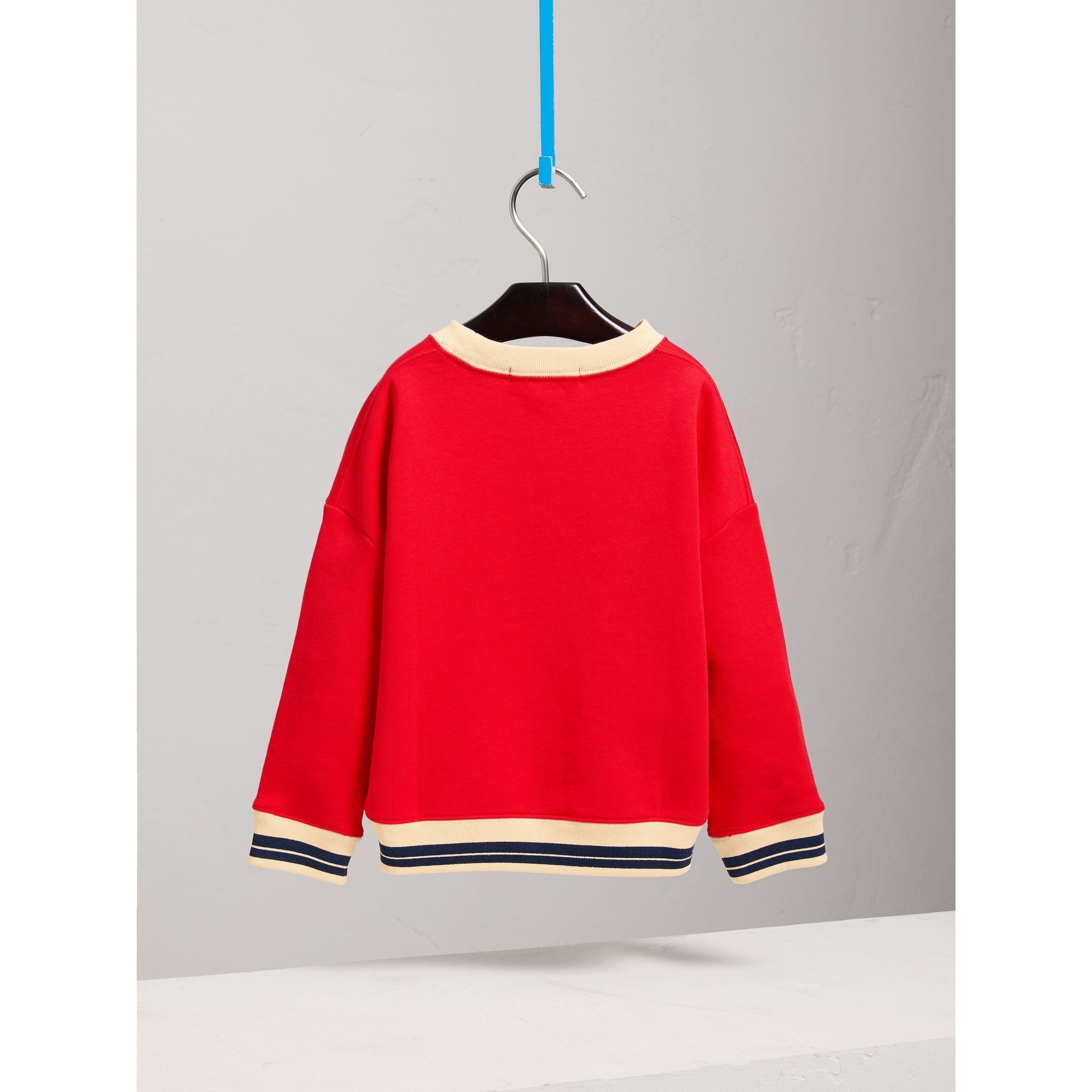 BRIGHT ORANGE RED Sweat-shirt en jersey de coton brodé avec base rayée