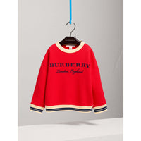 BRIGHT ORANGE RED Sweat-shirt en jersey de coton brodé avec base rayée