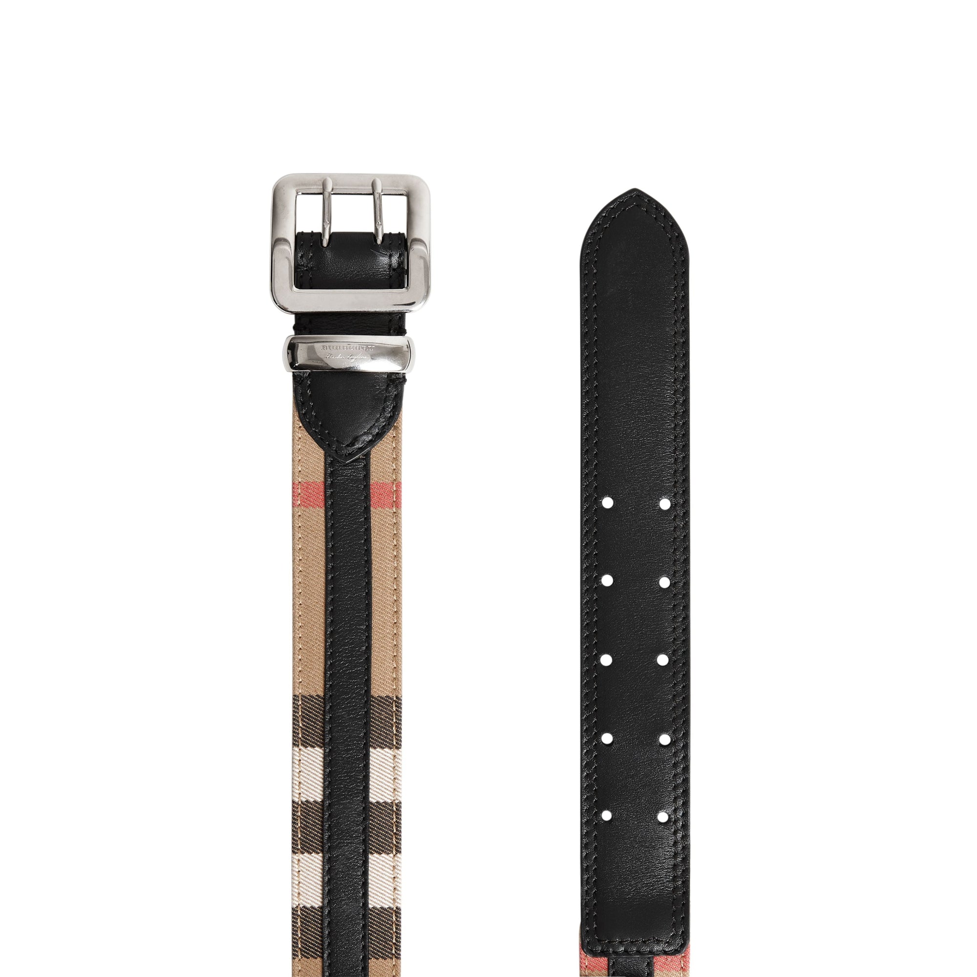 BLACK Ceinture en cuir à motif House check surpiqué