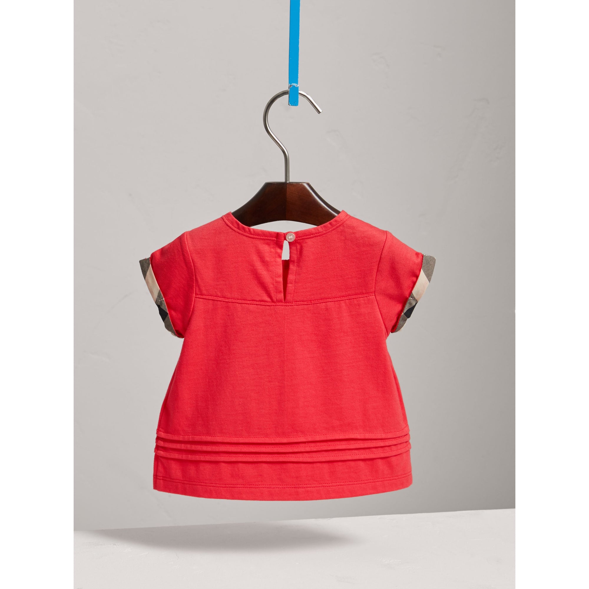 BRIGHT ORANGE RED T-shirt en coton avec plis et motif check