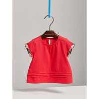 BRIGHT ORANGE RED T-shirt en coton avec plis et motif check