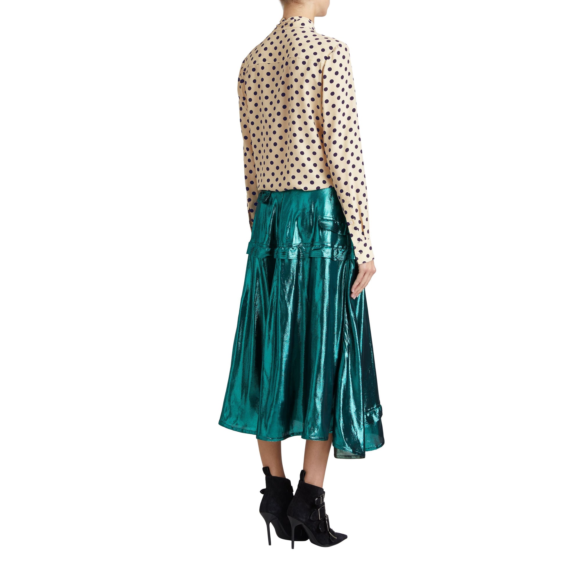 NAVY Chemise à col lavallière en soie à pois