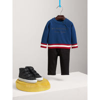 CANVAS BLUE Sweat-shirt en coton brodé avec rayures contrastantes
