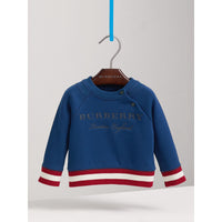 CANVAS BLUE Sweat-shirt en coton brodé avec rayures contrastantes