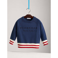 CANVAS BLUE Sweat-shirt en jersey de coton brodé avec base rayée