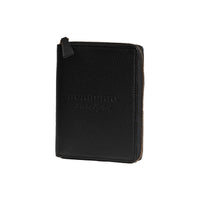 Étui zippé pour calepin A6 en cuir grainé estampé - Noir