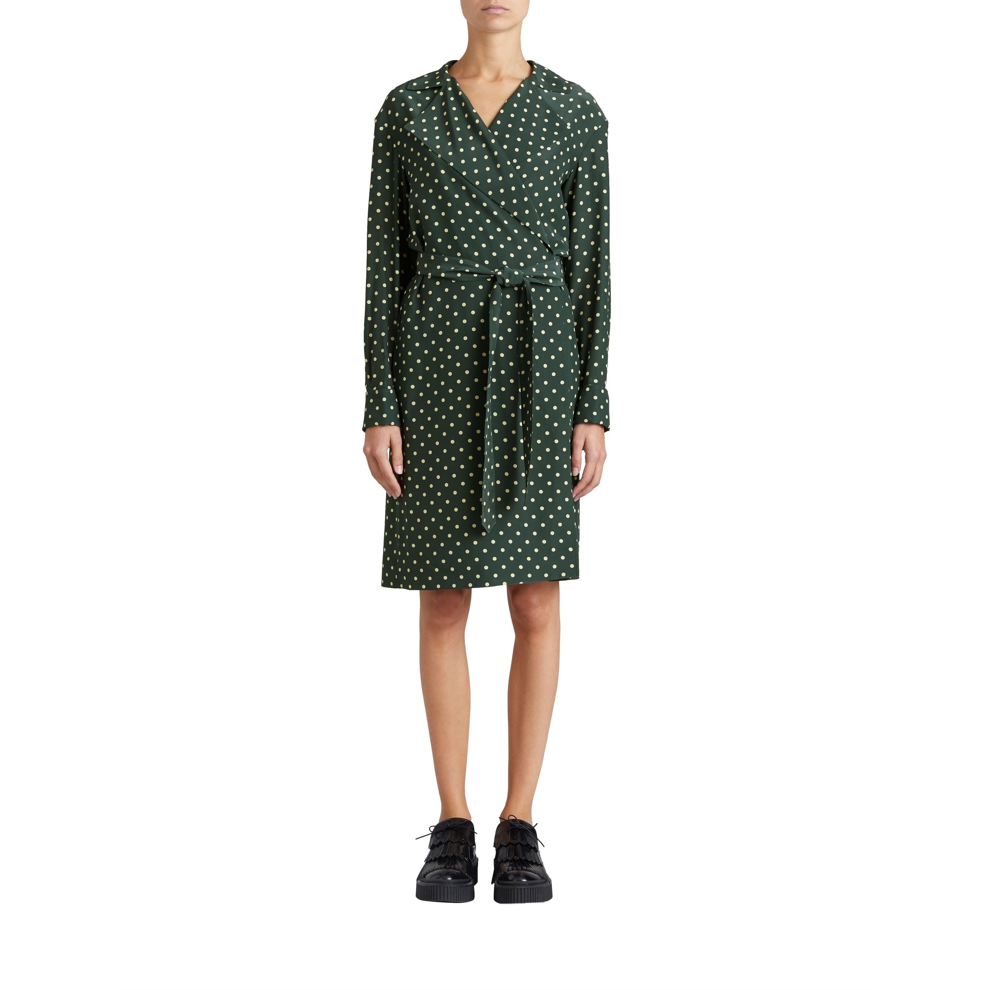 RACING GREEN Robe portefeuille en soie à imprimé à pois