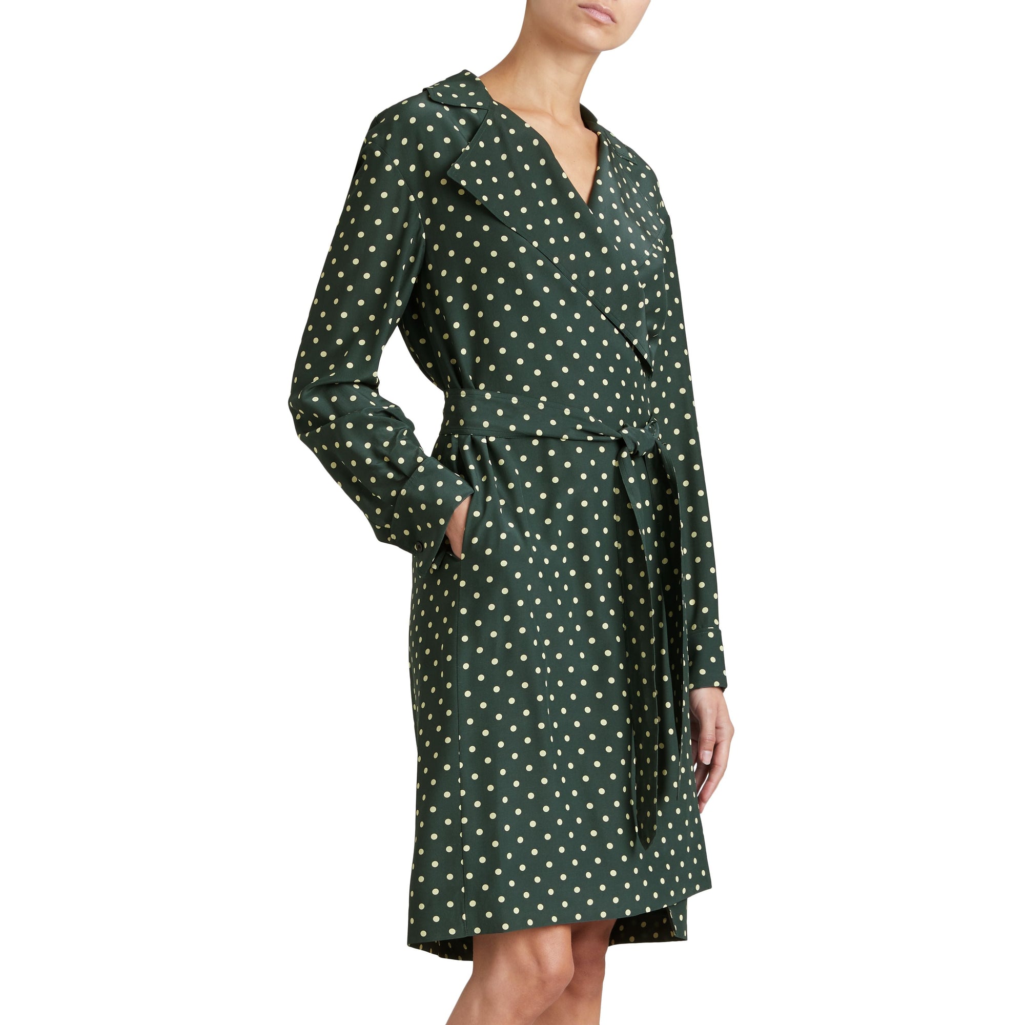 RACING GREEN Robe portefeuille en soie à imprimé à pois