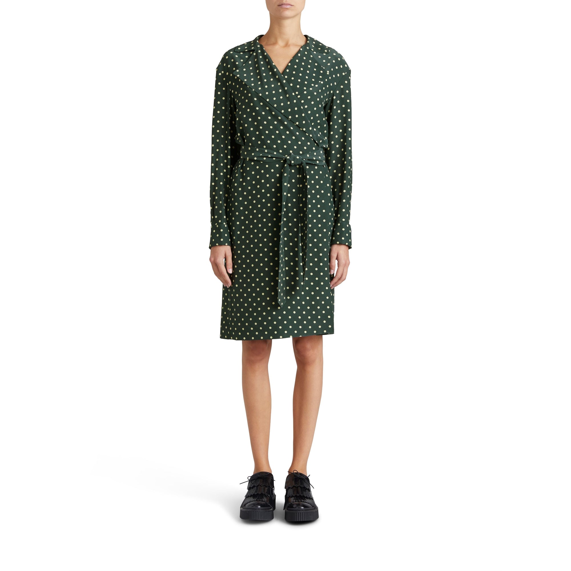 RACING GREEN Robe portefeuille en soie à imprimé à pois