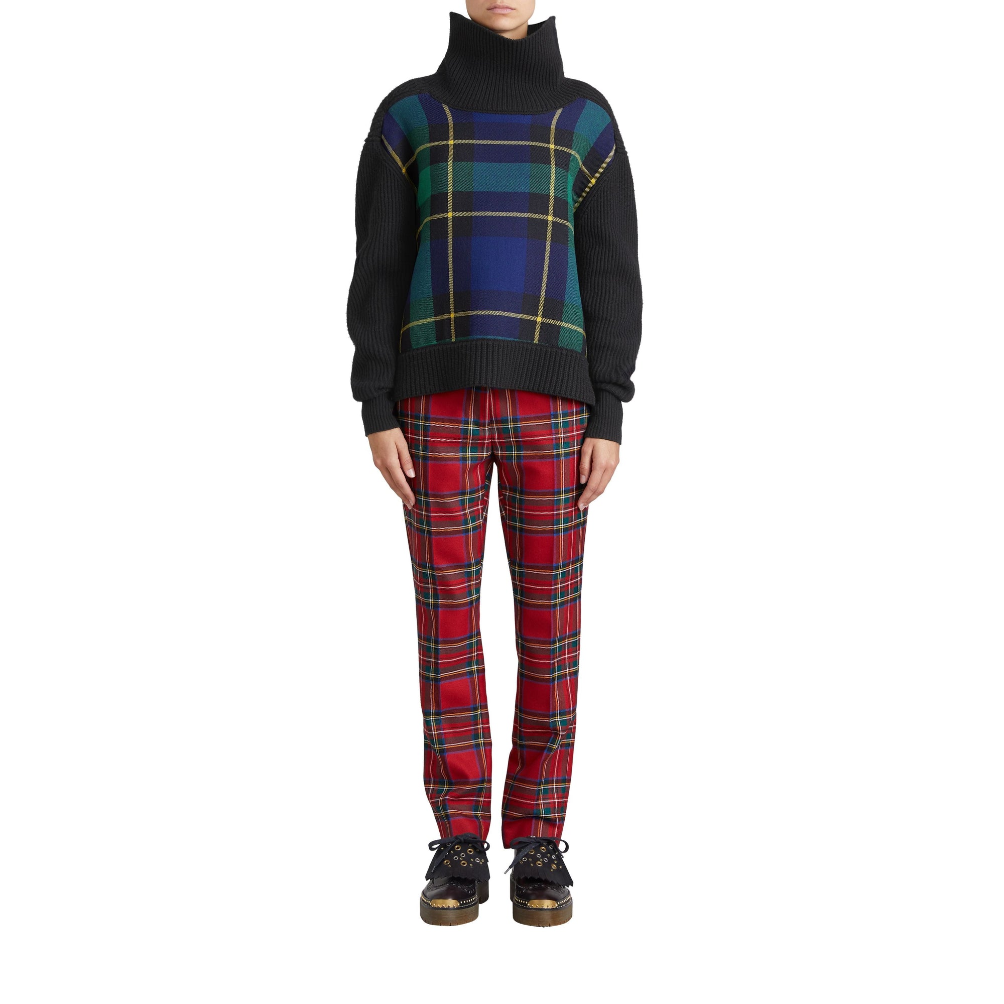BLACK Pull à col roulé en laine-cachemire avec panneau en tartan