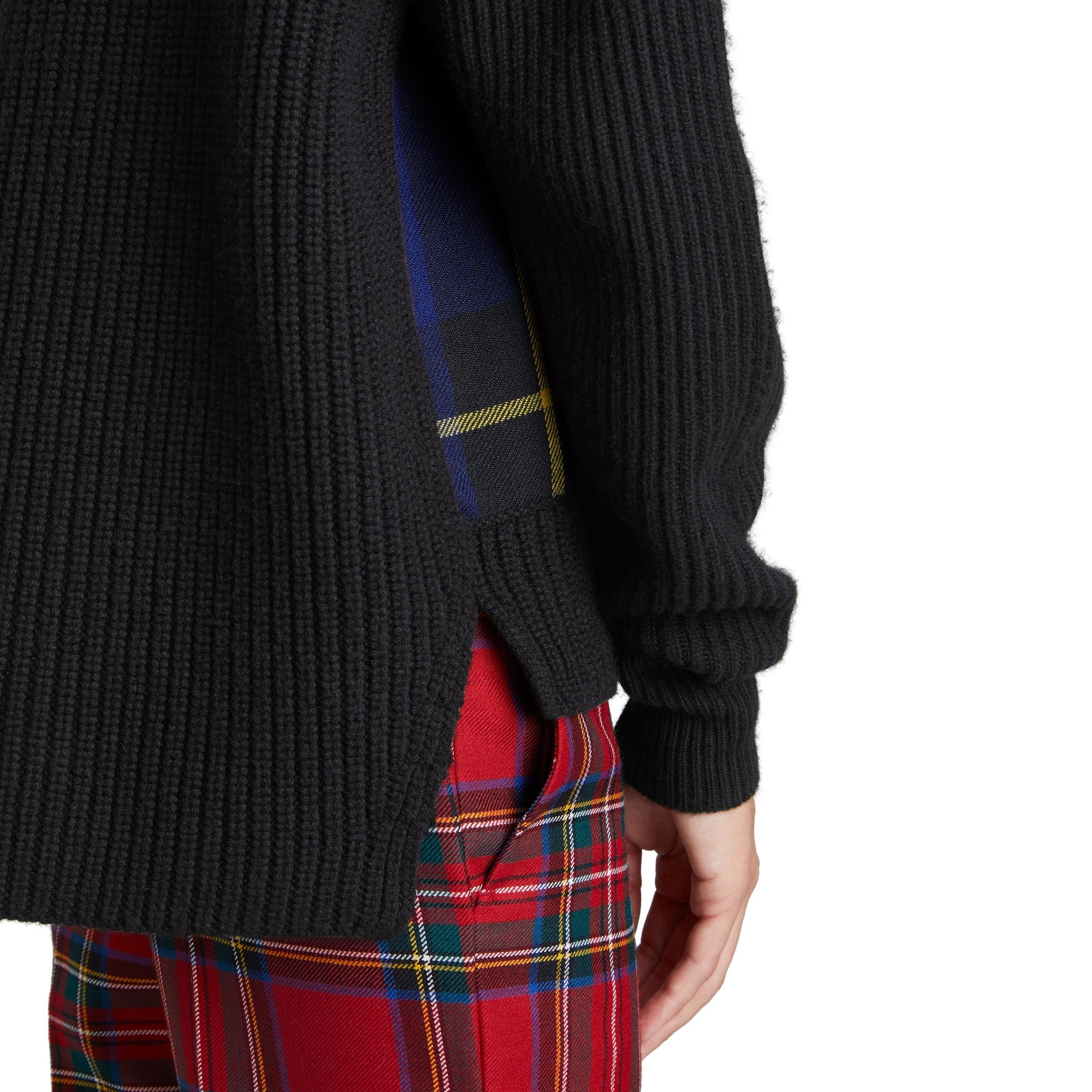 BLACK Pull à col roulé en laine-cachemire avec panneau en tartan