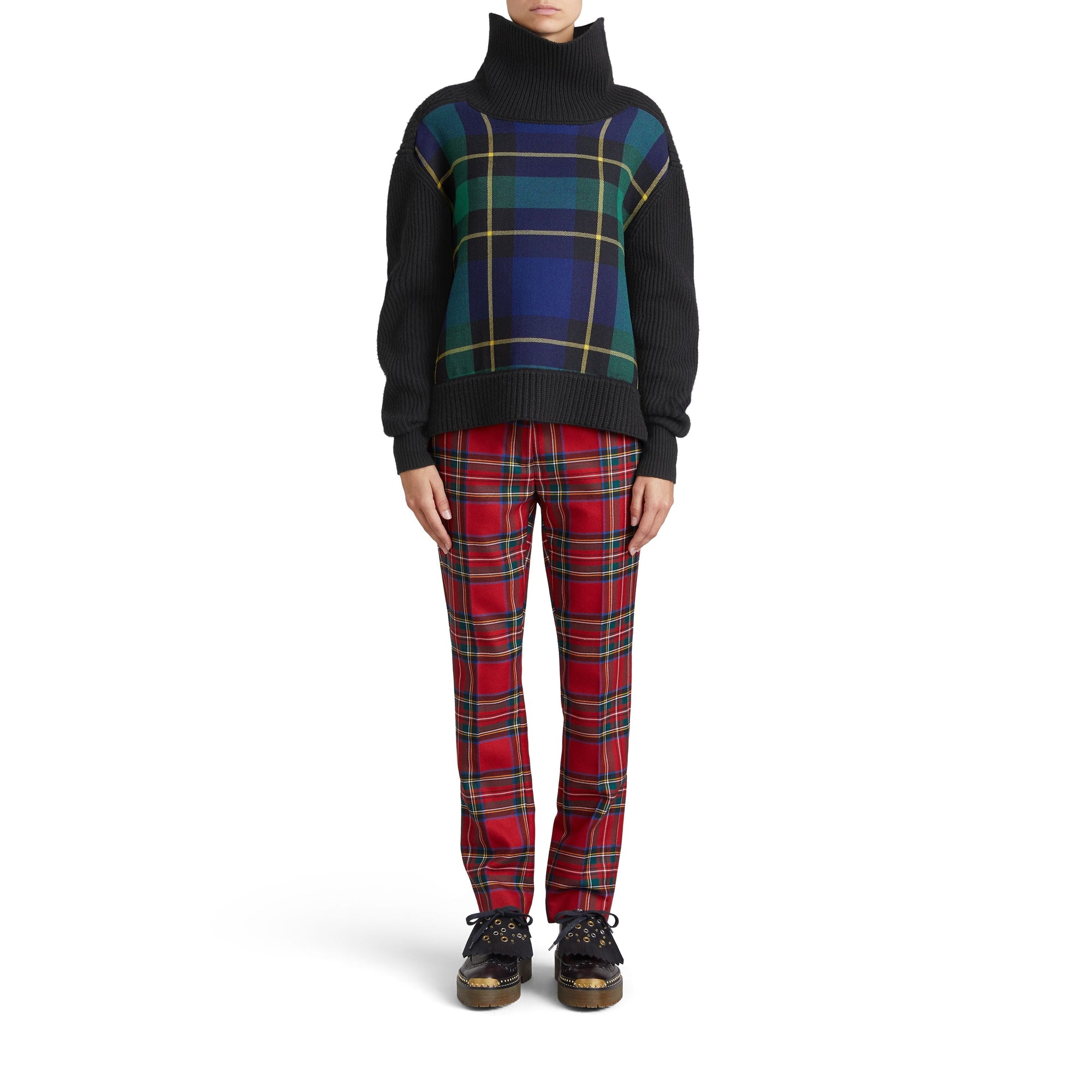 BLACK Pull à col roulé en laine-cachemire avec panneau en tartan