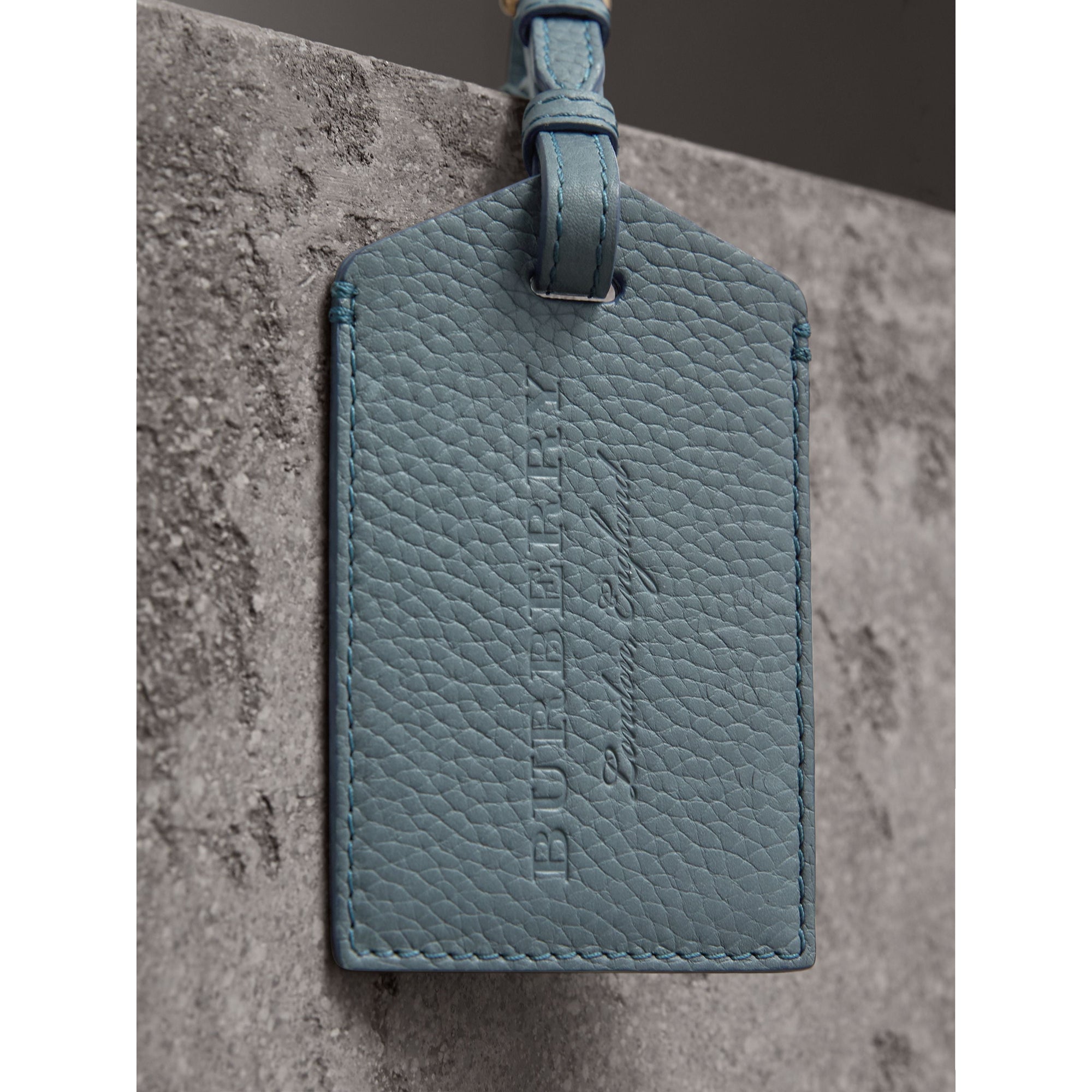DUSTY TEAL BLUE Porte-étiquette en cuir grainé