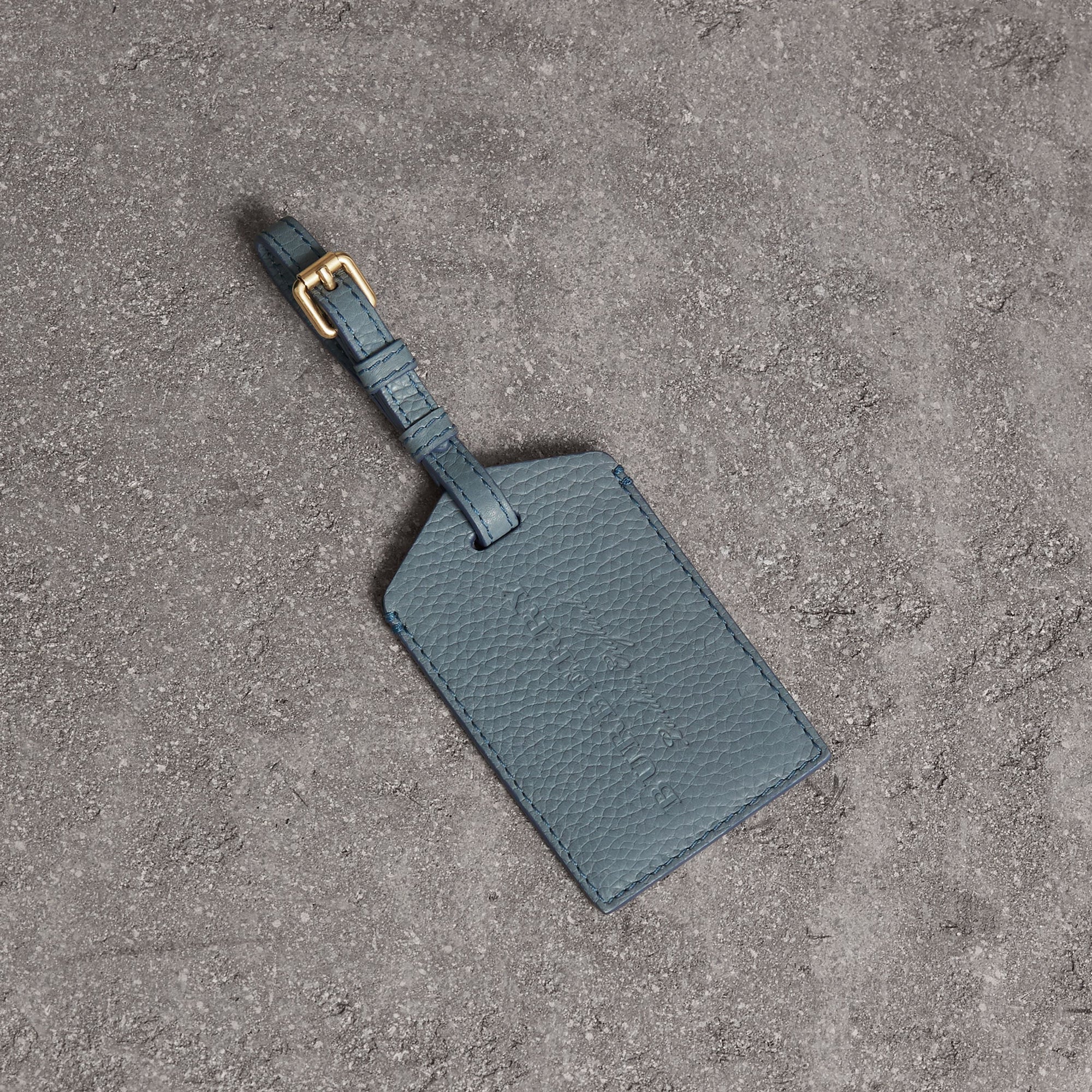 DUSTY TEAL BLUE Porte-étiquette en cuir grainé