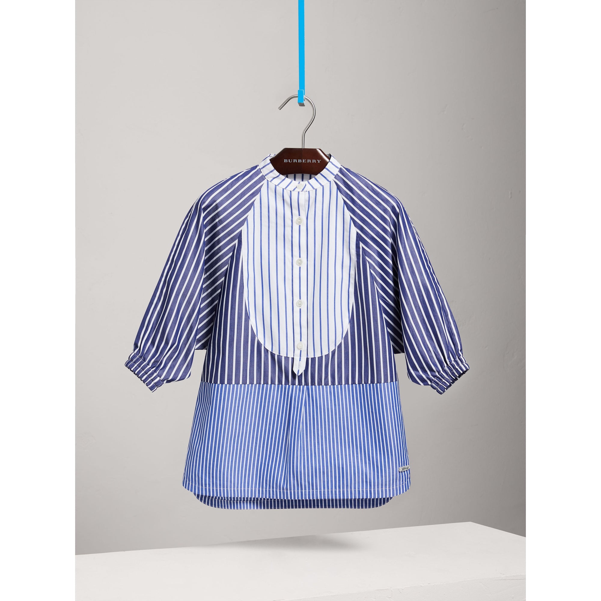 NAVY/WHITE Robe chemise en coton à rayures contrastantes