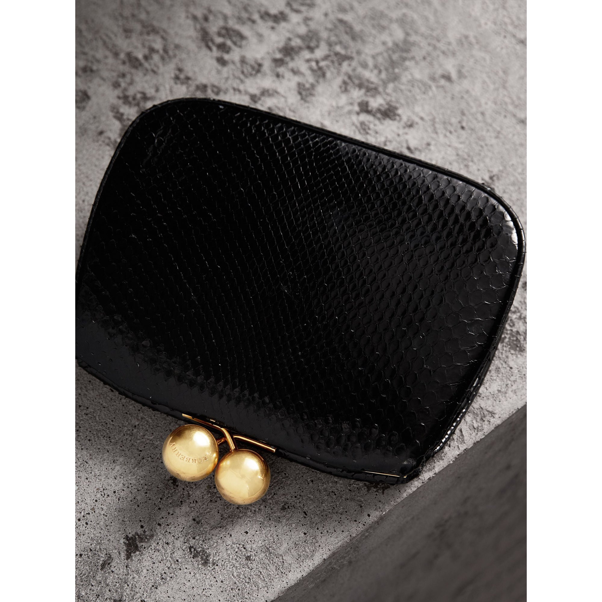 Petit sac porte-monnaie en python bicolore - Noir