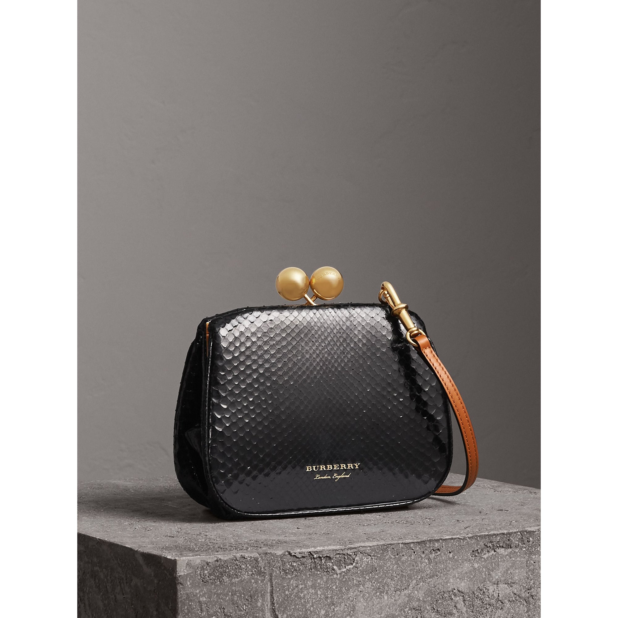 Petit sac porte-monnaie en python bicolore - Noir