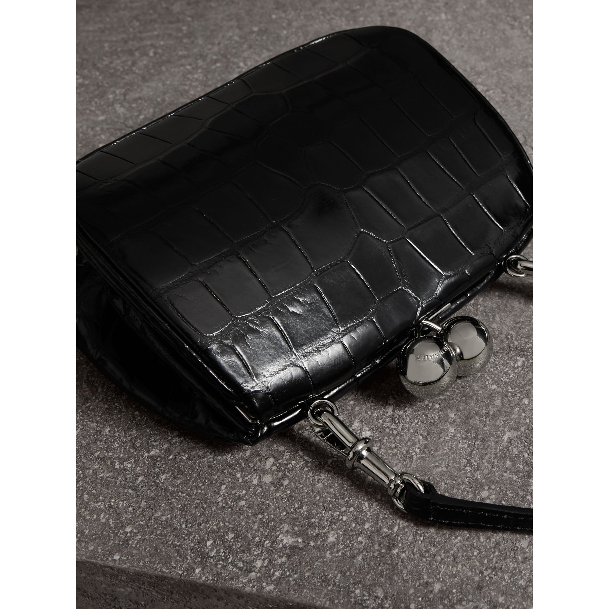 Petit sac porte-monnaie en alligator - Noir