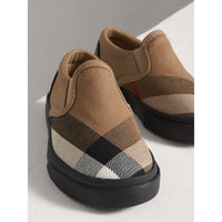 CLASSIC/BLACK Sneakers sans lacets en cuir et tissu House check