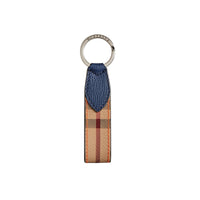 BRIGHT ORANGE Porte-clés en cuir bicolore et motif Haymarket check
