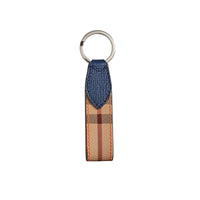 BRIGHT ORANGE Porte-clés en cuir bicolore et motif Haymarket check