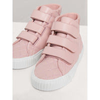 LIGHT PINK MELANGE Sneakers montantes en cuir avec matelassage à motif check