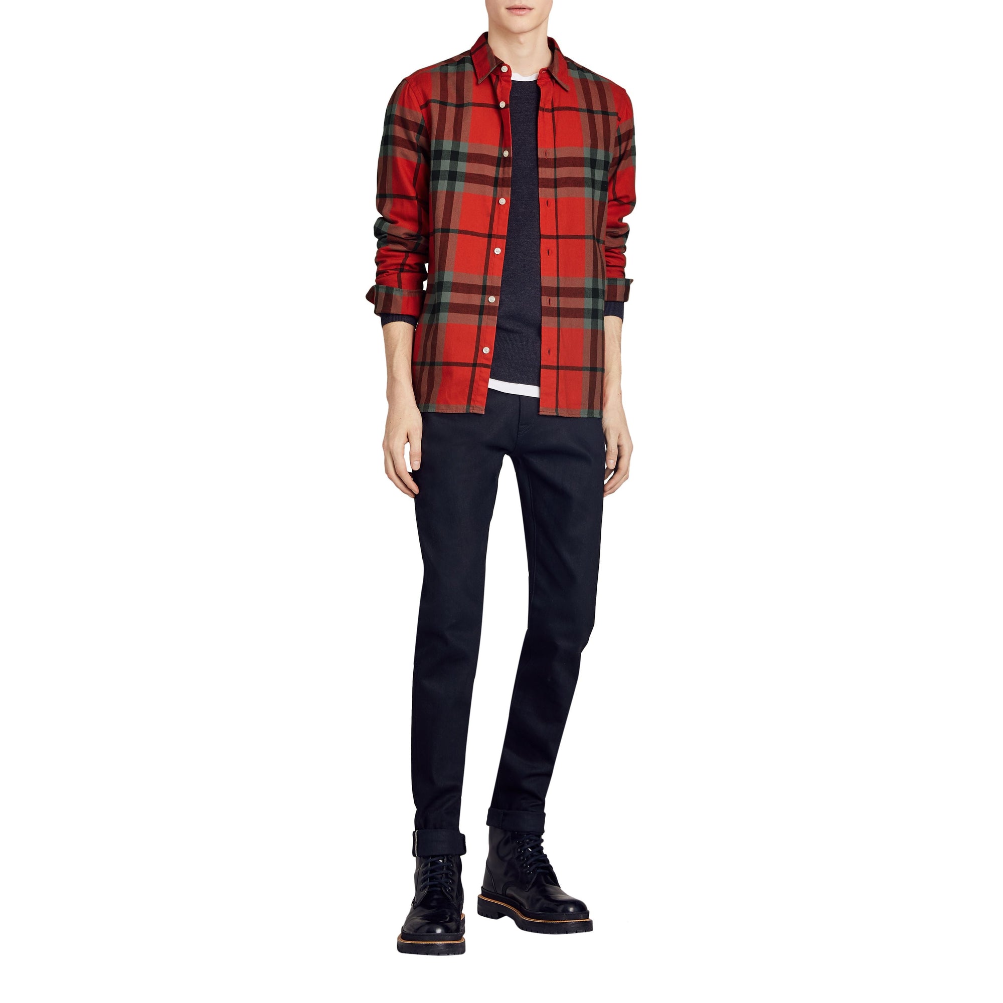 BRIGHT RED Chemise en flanelle de coton à motif check