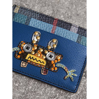 Porte-cartes en cuir avec appliqué Créature - Bleu Profond