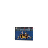 Porte-cartes en cuir avec appliqué Créature - Bleu Profond