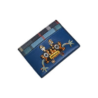 Porte-cartes en cuir avec appliqué Créature - Bleu Profond