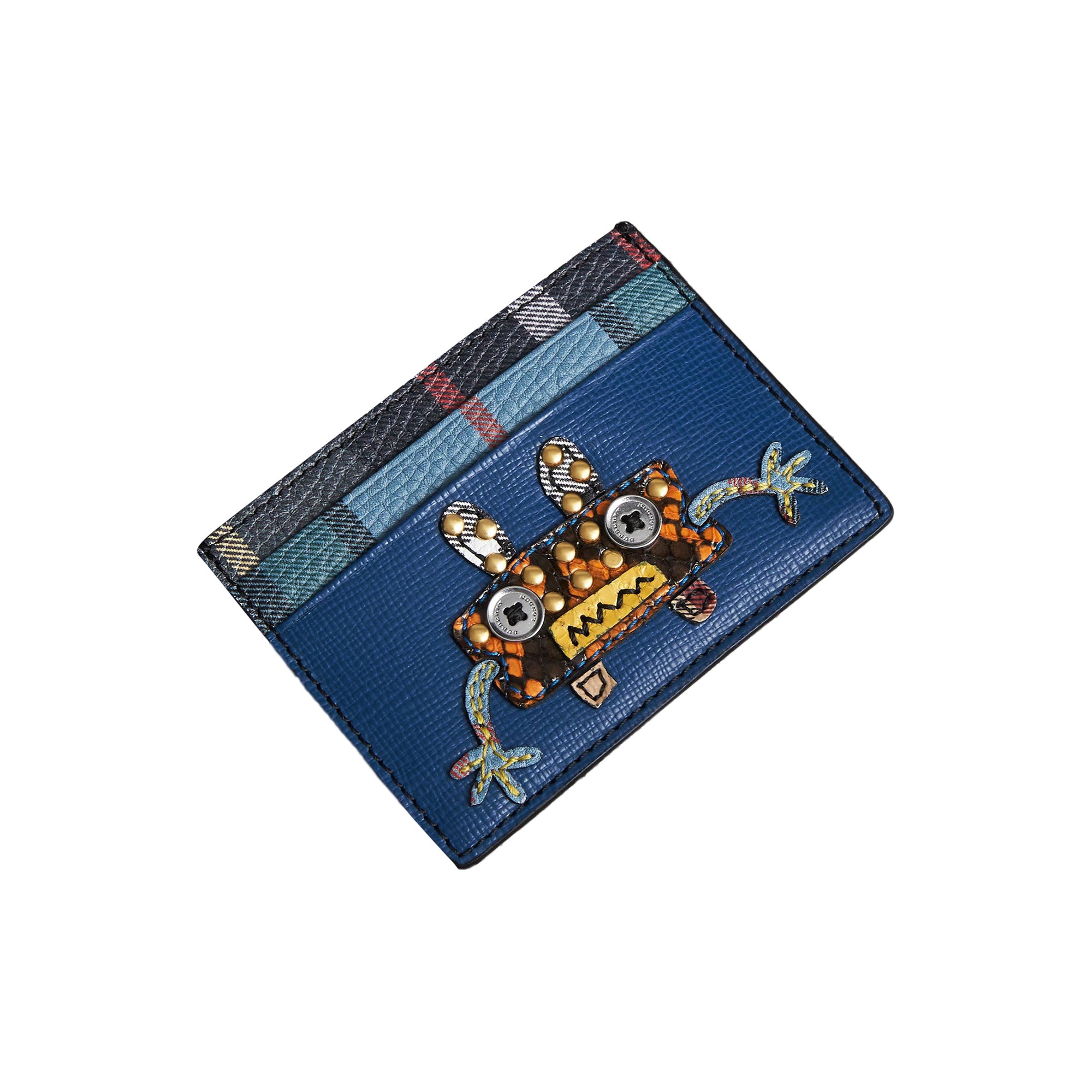 Porte-cartes en cuir avec appliqué Créature - Bleu Profond