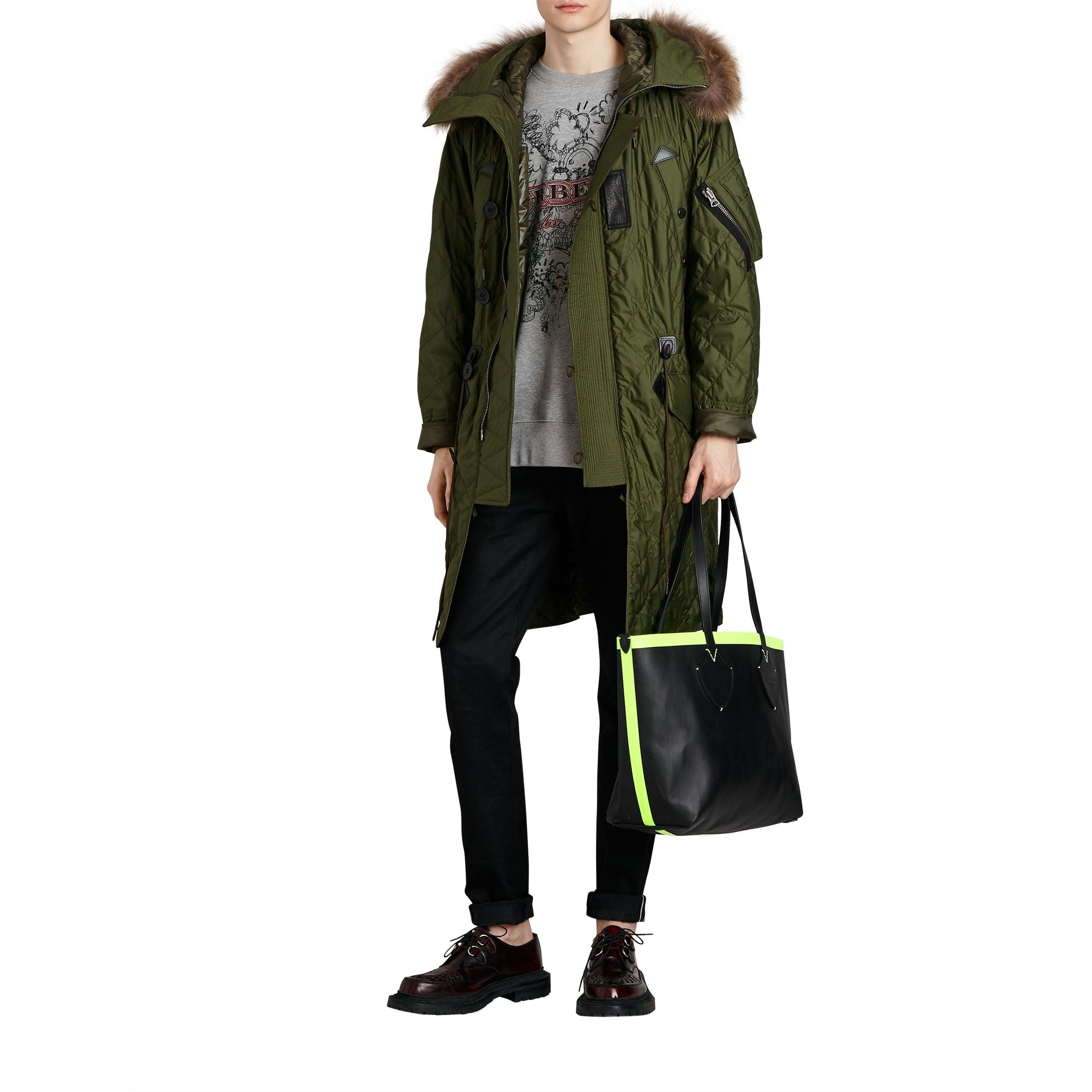BLACK/NEON YELLOW Sac tote The Giant moyen réversible en toile et en cuir