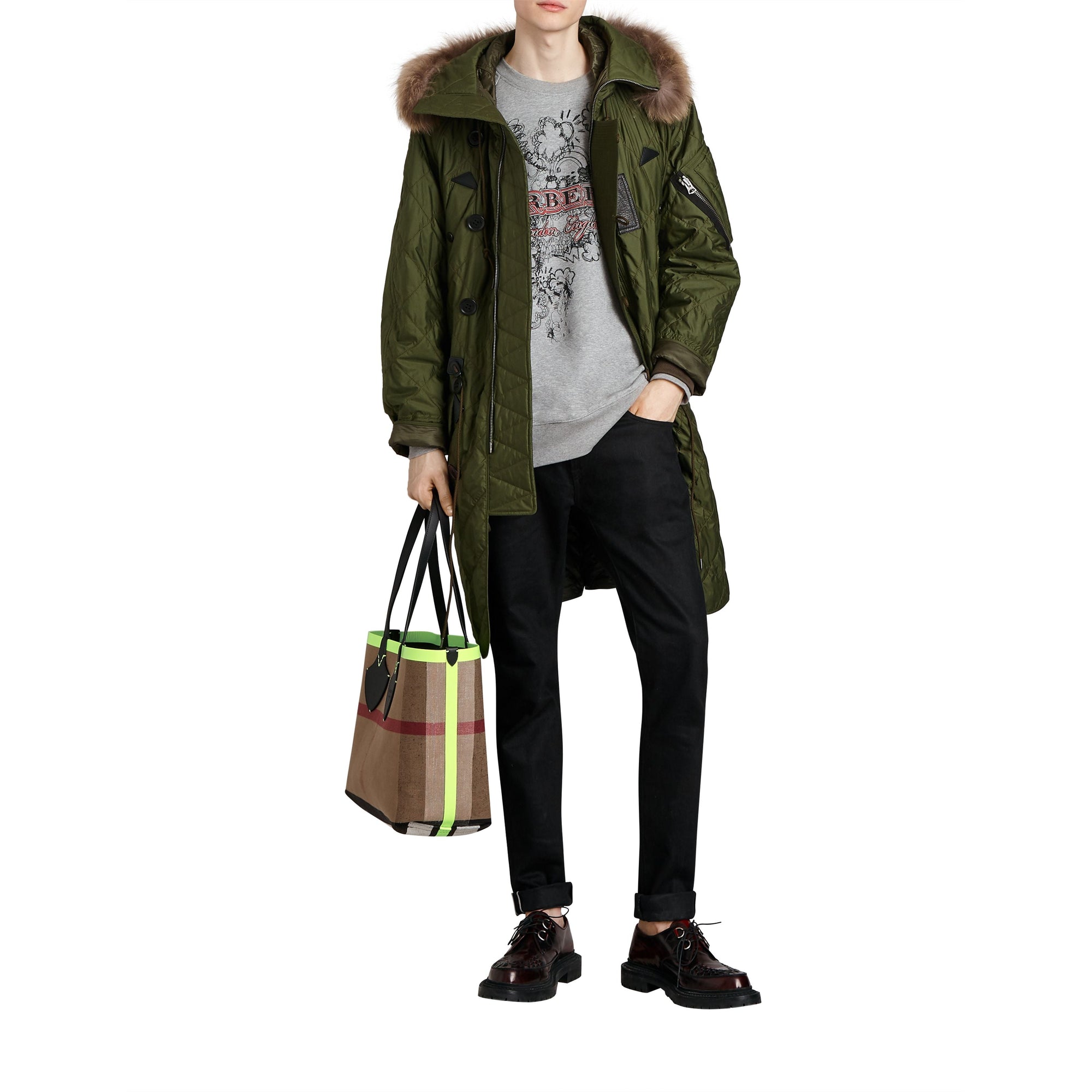 BLACK/NEON YELLOW Sac tote The Giant moyen réversible en toile et en cuir