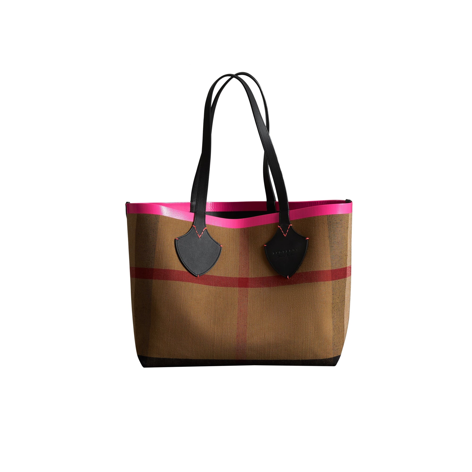 Sac tote the giant moyen réversible en toile et en cuir - Noir & rose néon