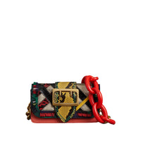Sac The Patchwork en matières exotiques et coton à franges - Rouge Orangé