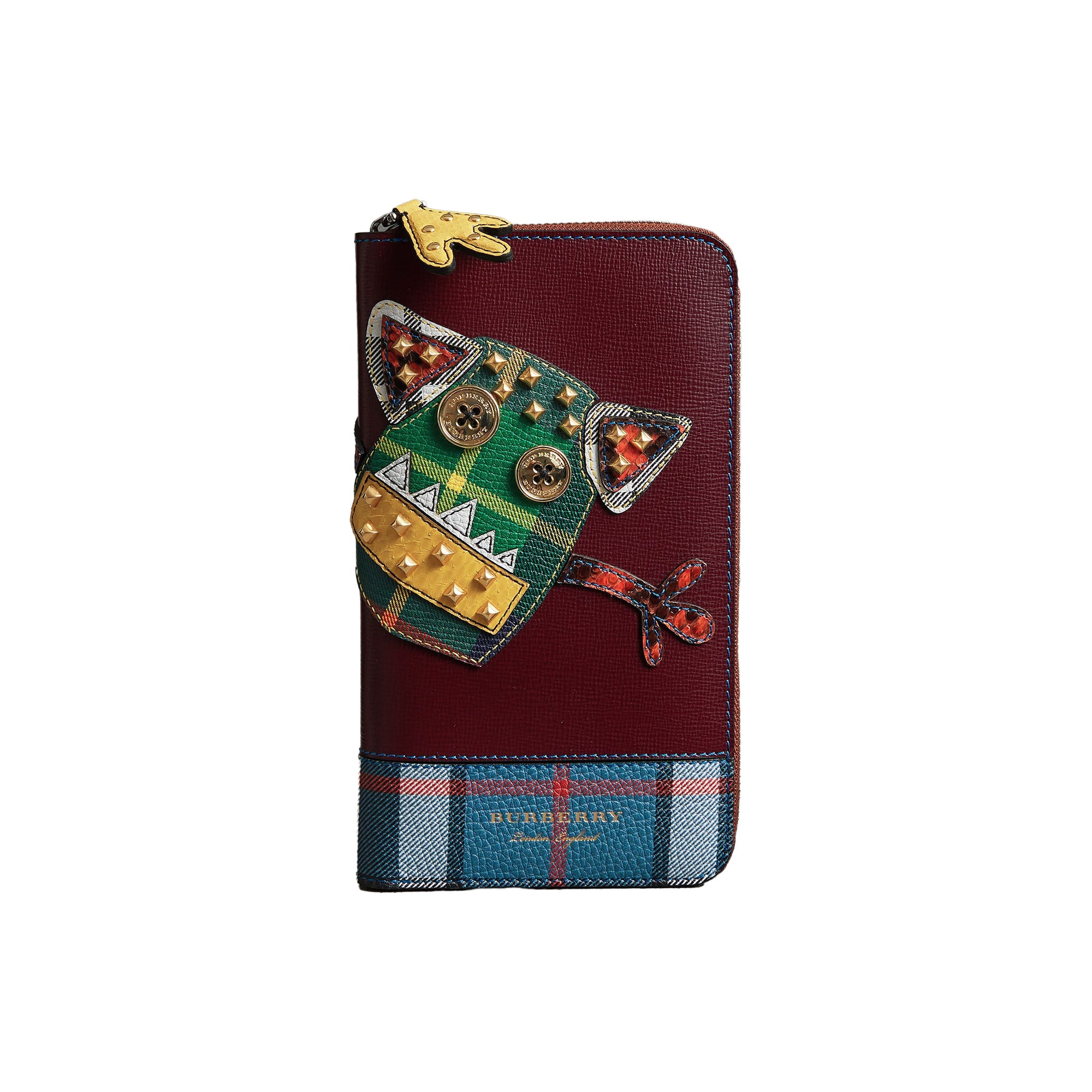 Portefeuille zippé en cuir avec appliqué Créature - Rouge Bourgogne