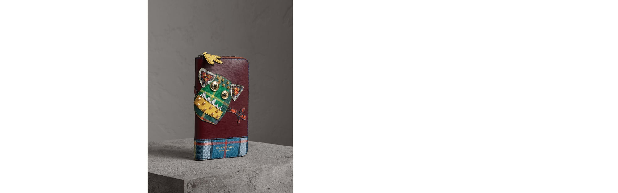 Portefeuille zippé en cuir avec appliqué Créature - Rouge Bourgogne