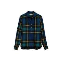 Chemise tunique en flanelle de laine tartan - Bleu encre