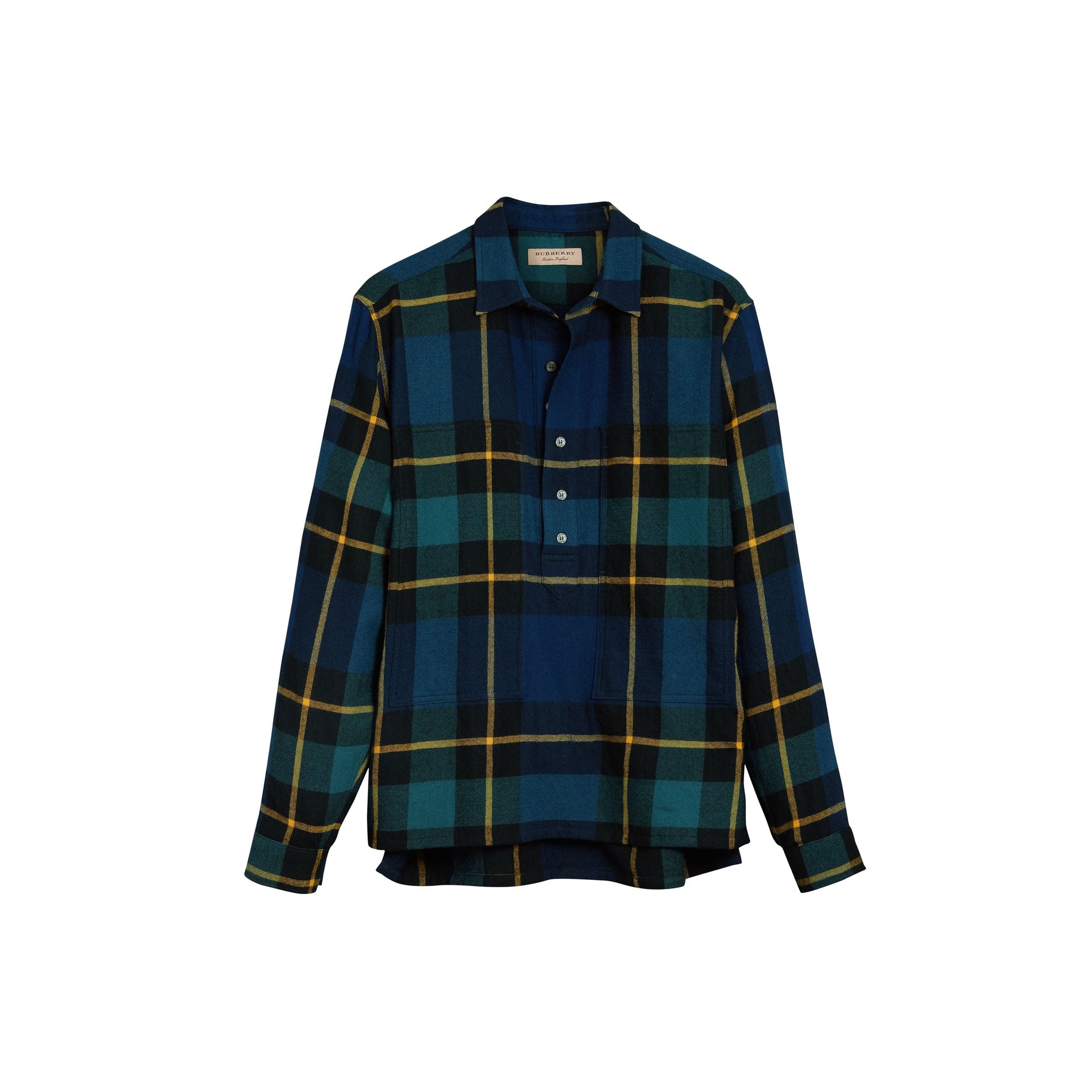 Chemise tunique en flanelle de laine tartan - Bleu encre