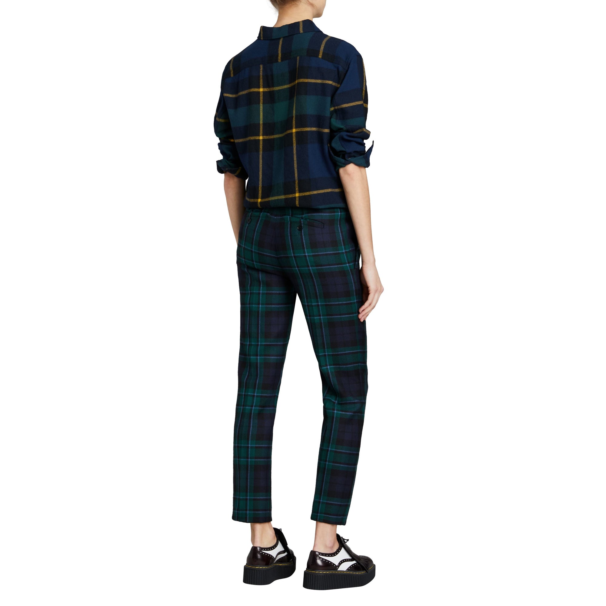 Chemise tunique en flanelle de laine tartan - Bleu encre