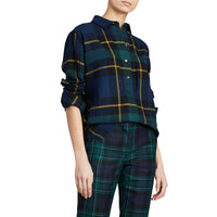 Chemise tunique en flanelle de laine tartan - Bleu encre