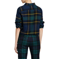 Chemise tunique en flanelle de laine tartan - Bleu encre