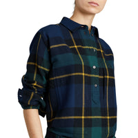 Chemise tunique en flanelle de laine tartan - Bleu encre